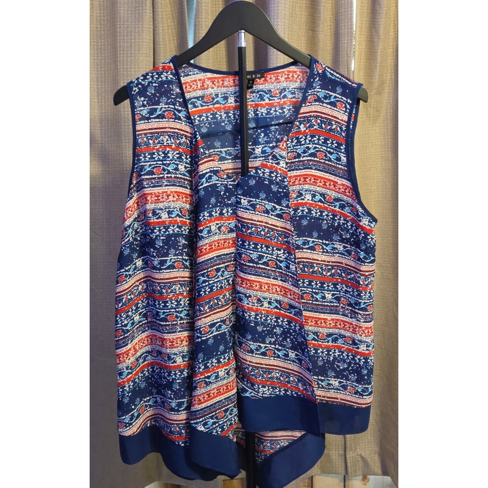 Sami & Jo Sleeveless Floral Pattern Blouse Women's Size XL Red White‎ Blue